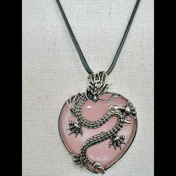Jewelry - Stunning Rose Quartz Dragon Heart Pendant Necklace